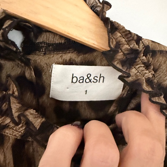 ba&sh Animal Print leopard ruffle mock neck blouse 1 - Picture 8 of 9